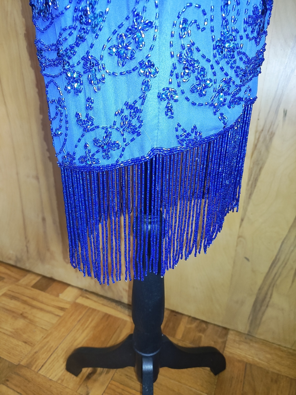 Oleg Cassini Cobalt Beaded Fringe Midi Dress - Picture 5 of 5